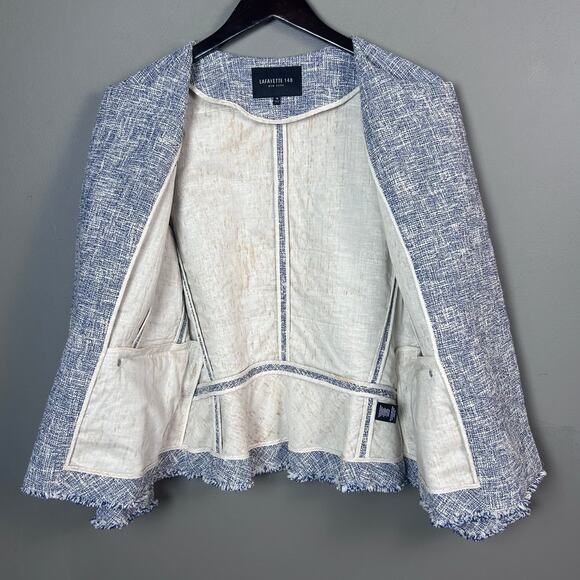 Lafayette 148 jacket size 16 tweed blazer white blue moto cotton business office - Picture 11 of 14